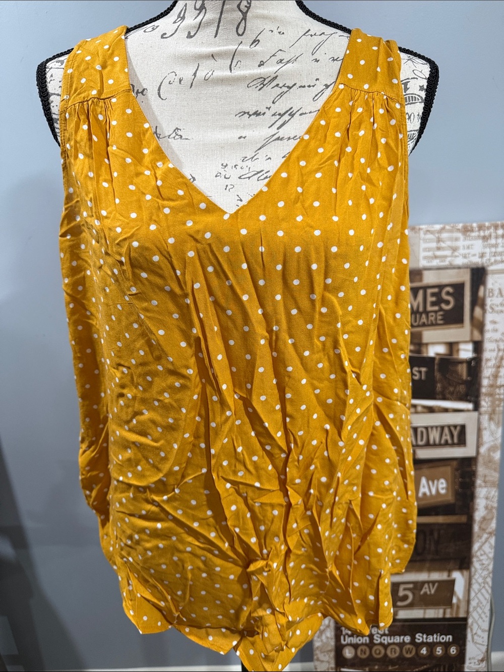 Old Navy Mustard Yellow Polka Dot V-Neck Sleeveless Camisole
